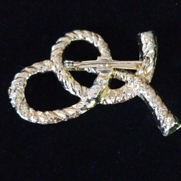 Vintage Mid Century Goldtone Rope Design Pretzel Bow Brooch Pin - Picture 5 of 10
